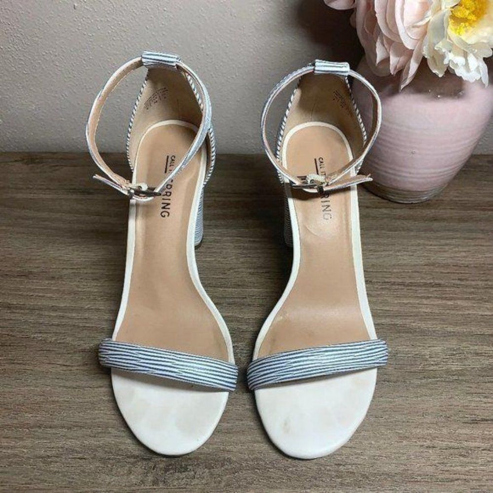 Call It Spring Cream and Gray Striped Heels